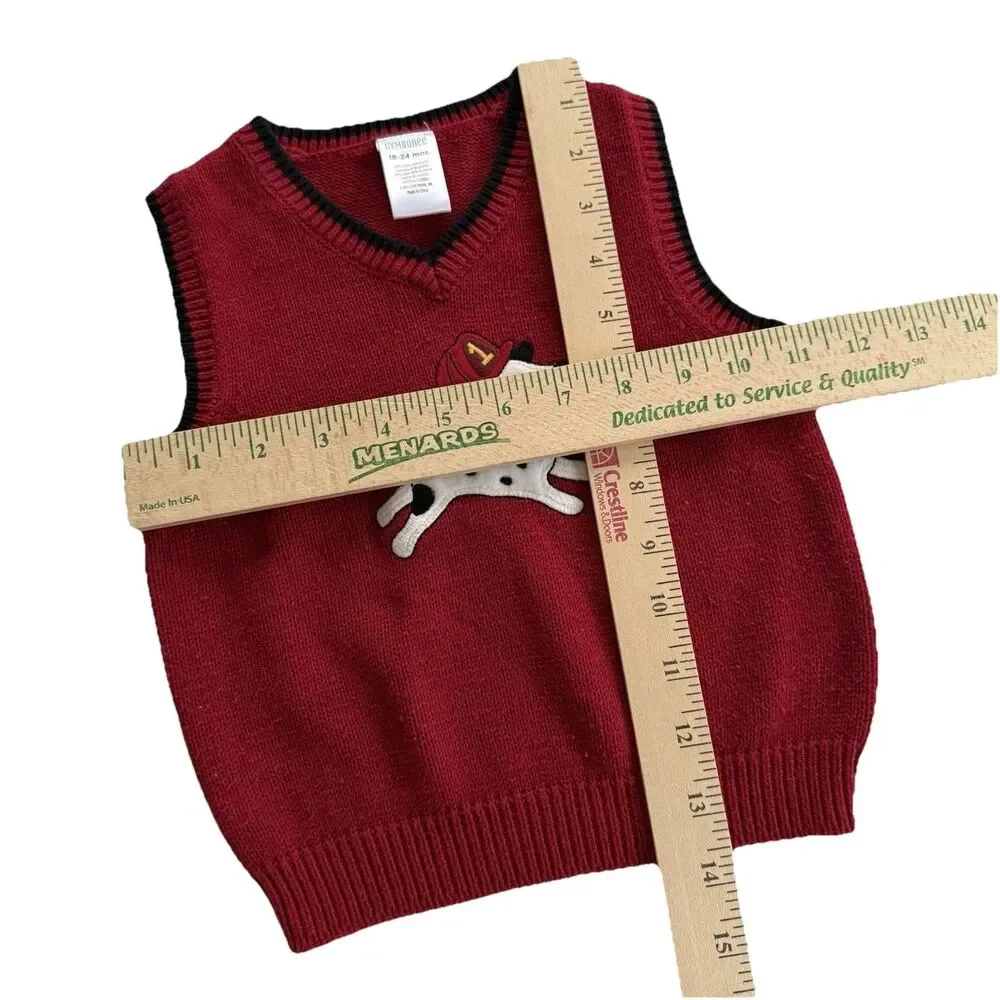 Y2K Gymboree Baby Red V-Neck Dalmatian Fire Dog Sweater Vest Holiday Size 18-24M